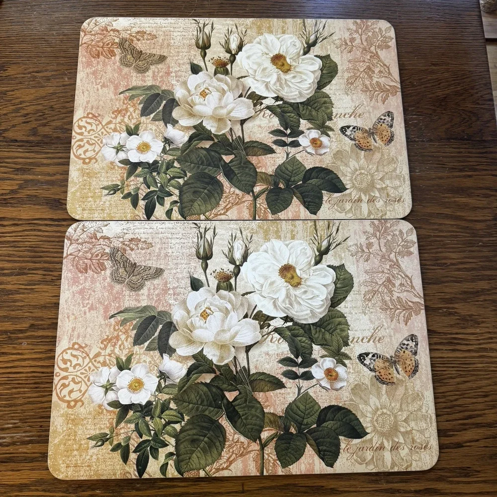Vintage Roses‎ Placemats Set of 4 Cork Backing Hard Butterfly Floral Victorian